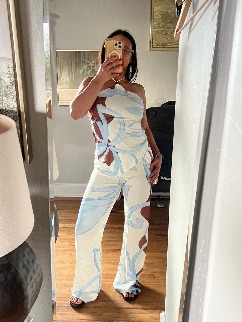 Peppermayo Cream & Light Blue Abstract jumpsuit